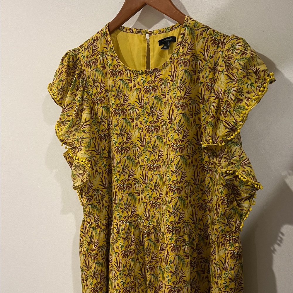 Ann Taylor Palm Tree Ruffle Sleeve Flare Dress SIZE large - Picture 5 of 9